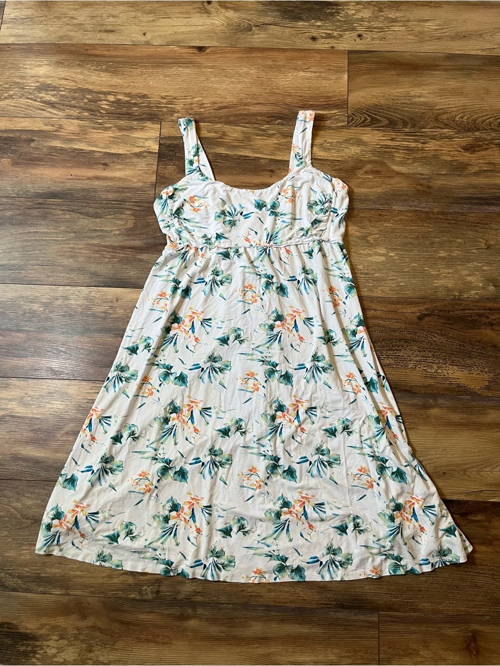 Fresh Produce Womens L Tropical Floral Midi Dress White Smocked Back Sundress
